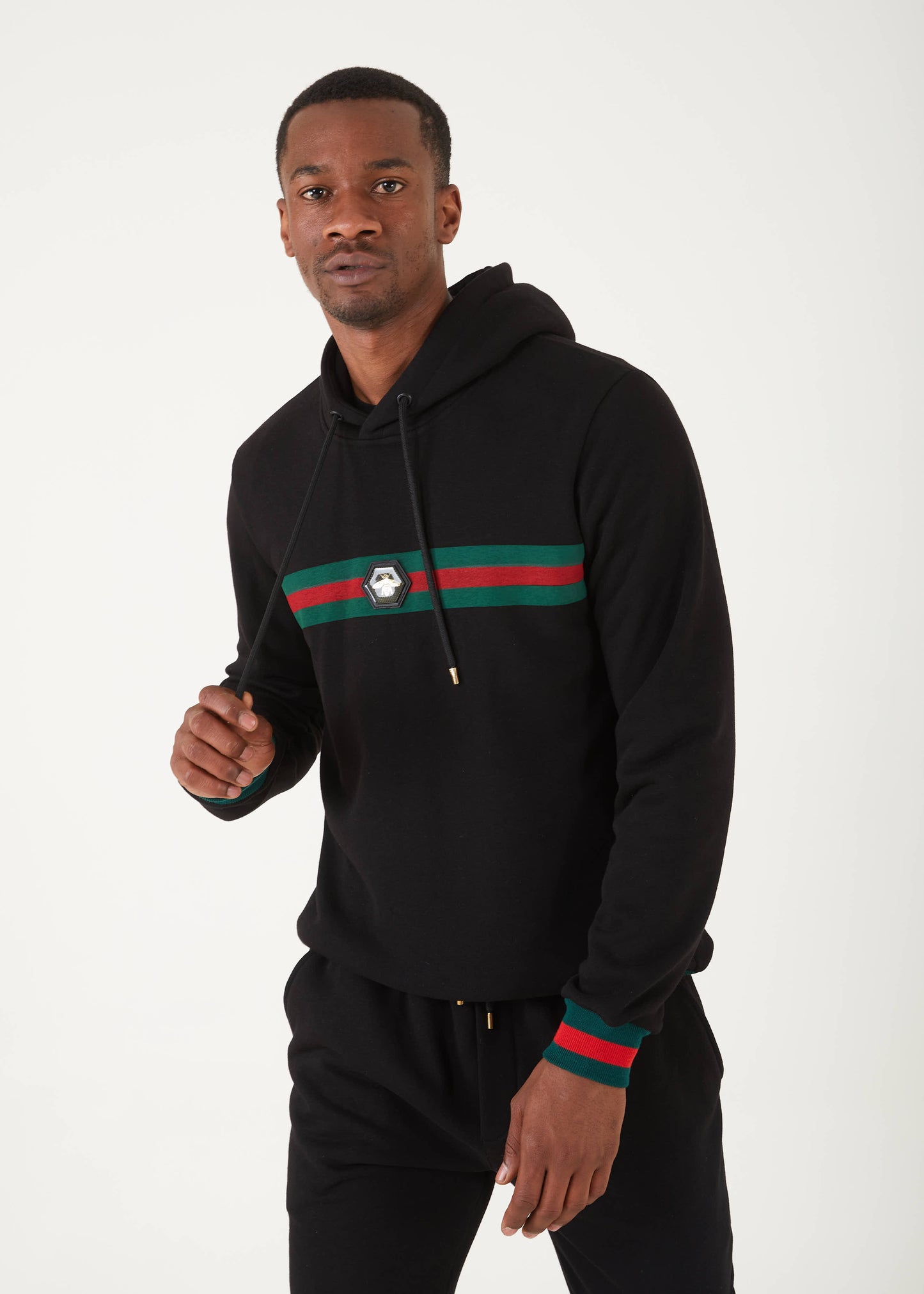 Men's Black & Green Stripe Pull Over Sweat Suit | SETS