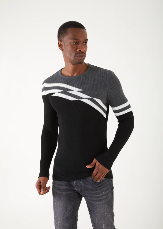 Men's Slim Fit Black Sweater | QT Grey