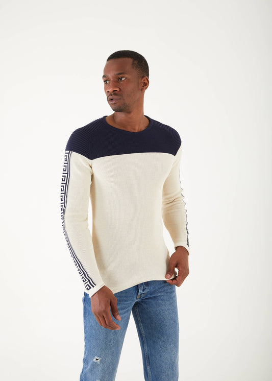 Men's Slim Fit White Sweater | QT Navy