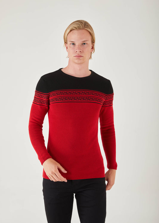 Men's Slim Fit Red Sweater | QT Black