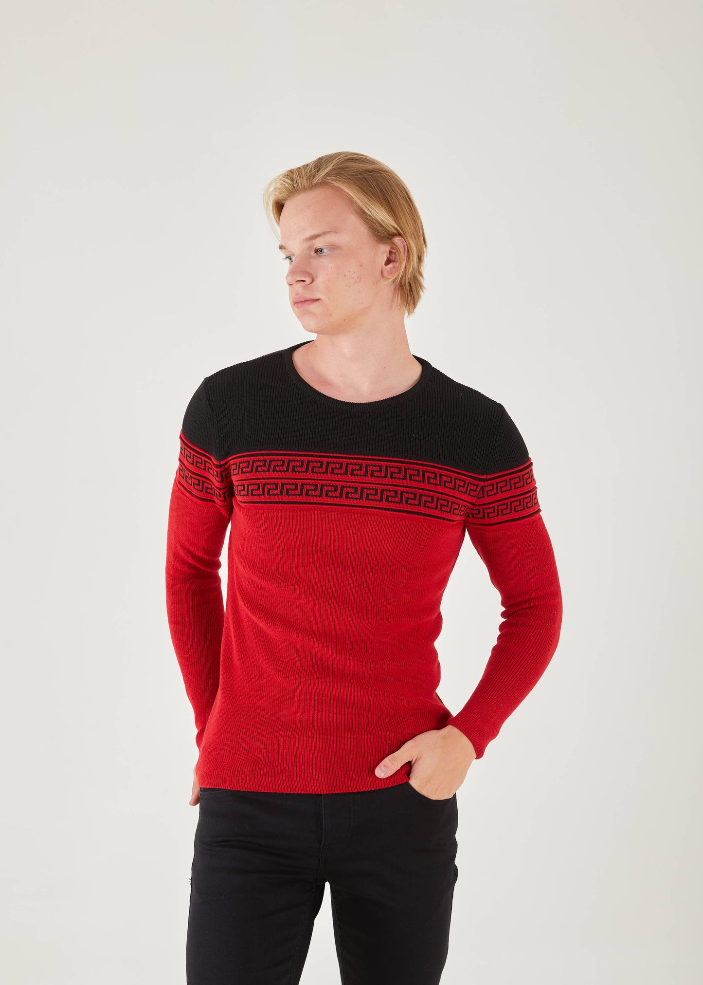 Men's Slim Fit Red Sweater | QT Black