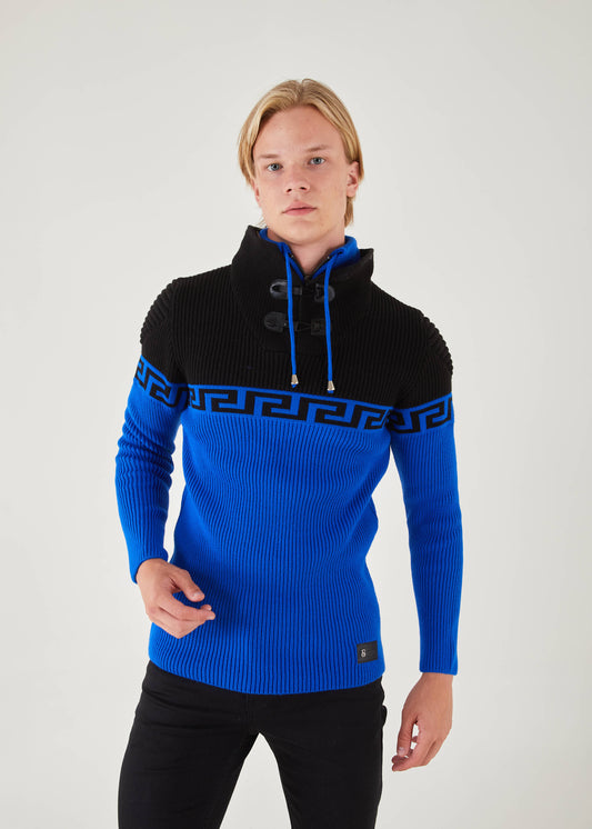 Men's Black & Royal Pullover Sweater | Meander Print