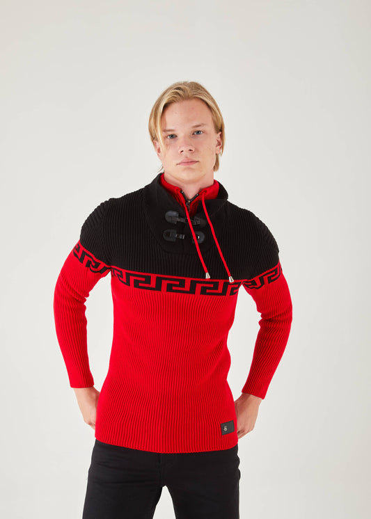 Men's Black & Red Pullover Sweater | Meander Print