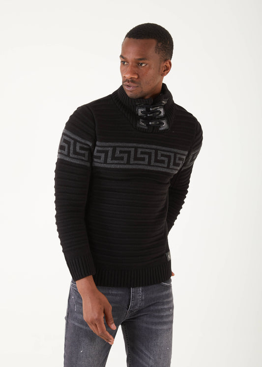 Men's Black & Grey Stripe Pullover Sweater | Meander Print