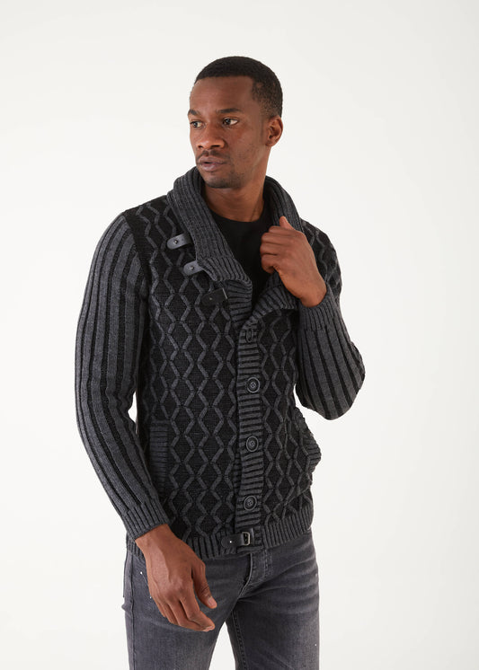 Men's Grey Button Up Sweater | Diamond Print