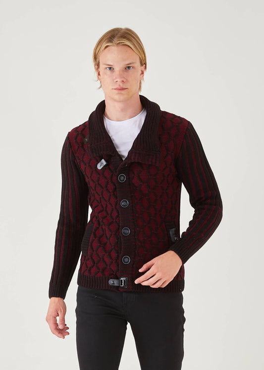 Men's Burgundy Button Up Sweater | Diamond Print