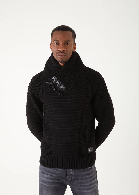 Men's Black Stripe Pullover Sweater | Solid